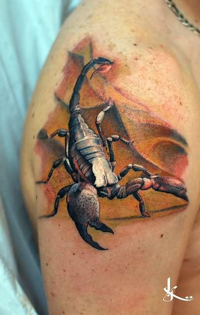 3D Scorpion Painting Tattoo On Shoulder
