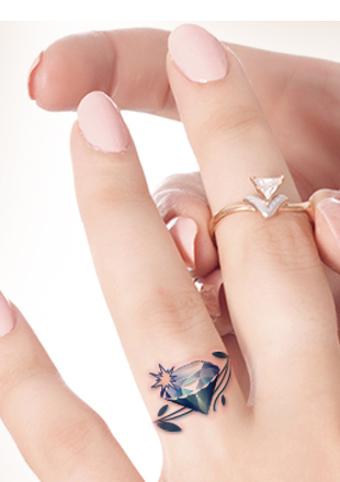 Amazing 3D Black And Grey Diamond Ring Tattoo On Girl Finger