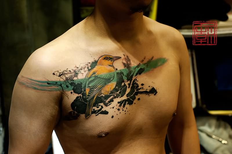 Amazing Bird Tattoo On Man Right Chest
