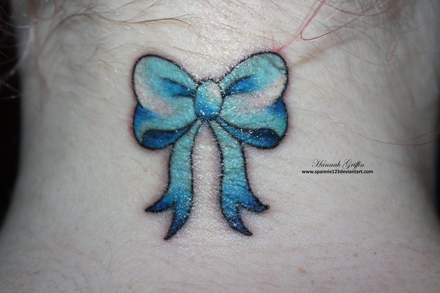 Amazing Blue Bow Tattoo Design By Hannah Griffin