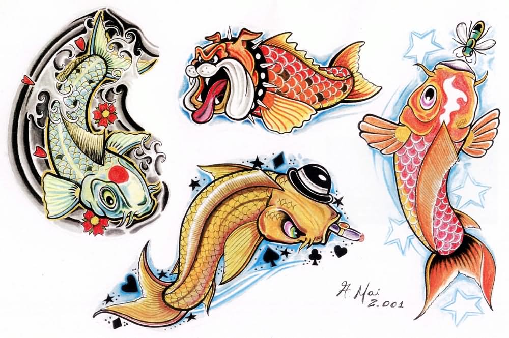 Amazing Colorful Fishes Tattoo Flash