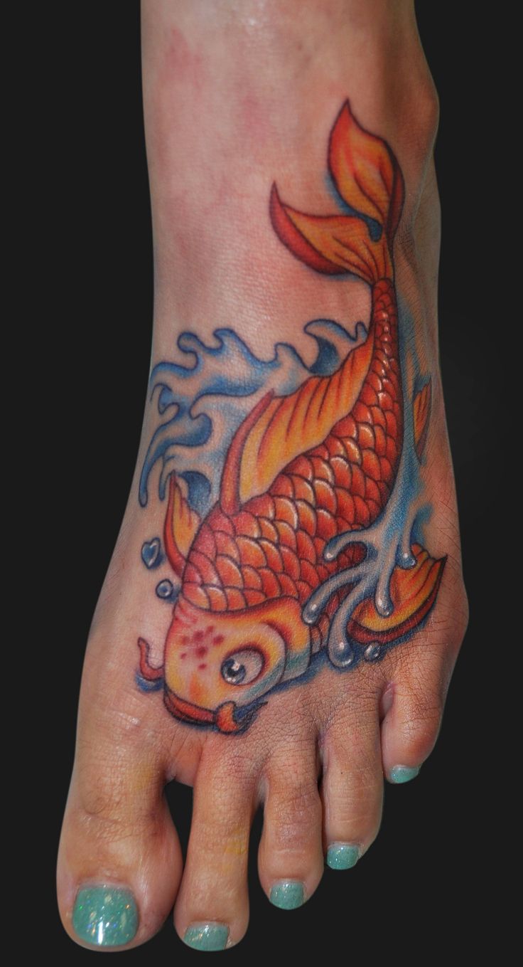 Amazing Fish Water Splash Tattoo On Girl Foot