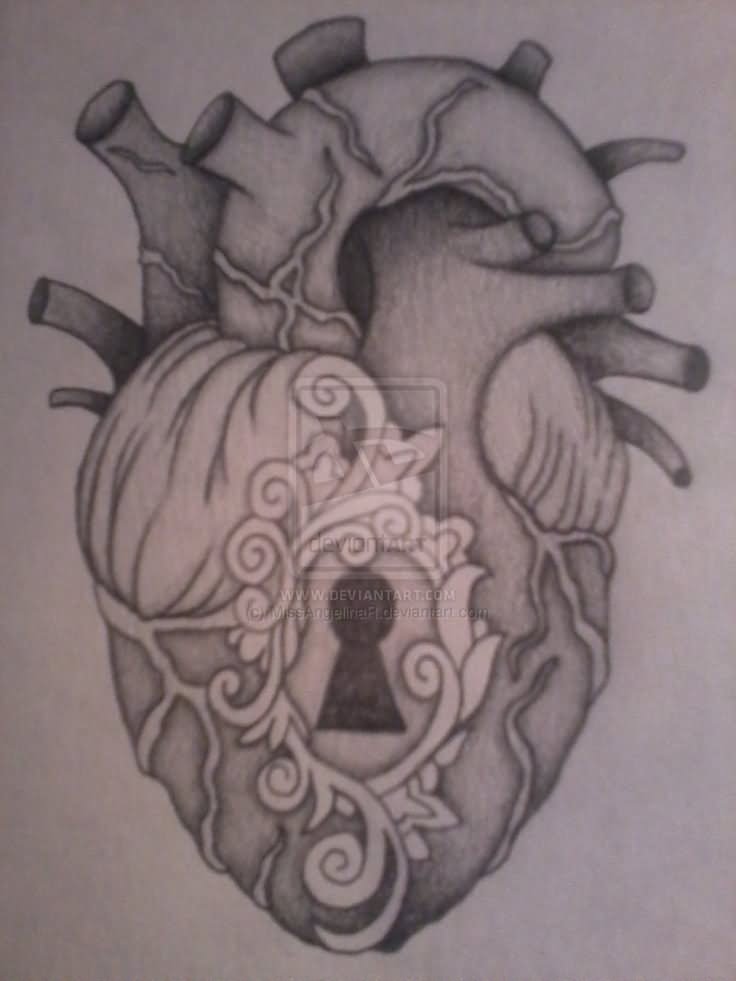 Amazing Key Hole In Real Heart Tattoo Design By Miss Angelina