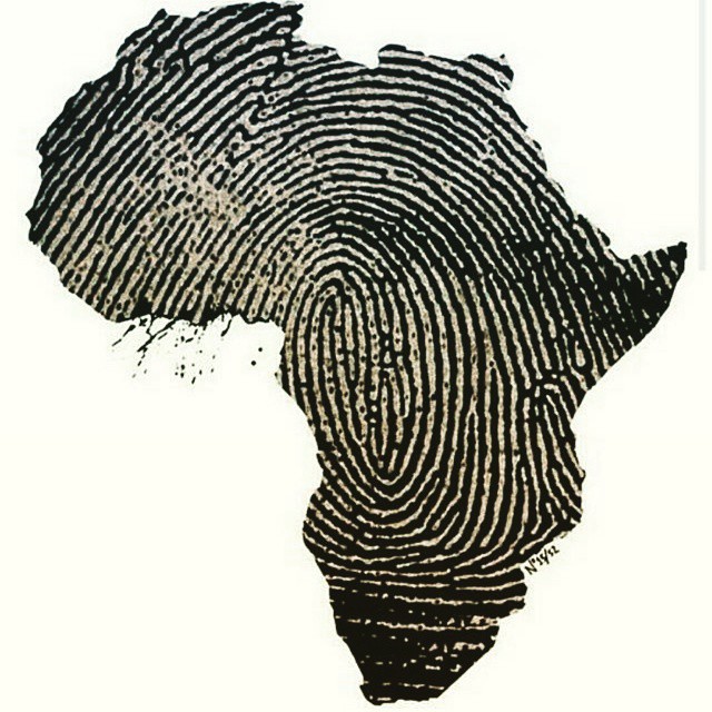 Amazing Thumb Print In African Map Tattoo Design