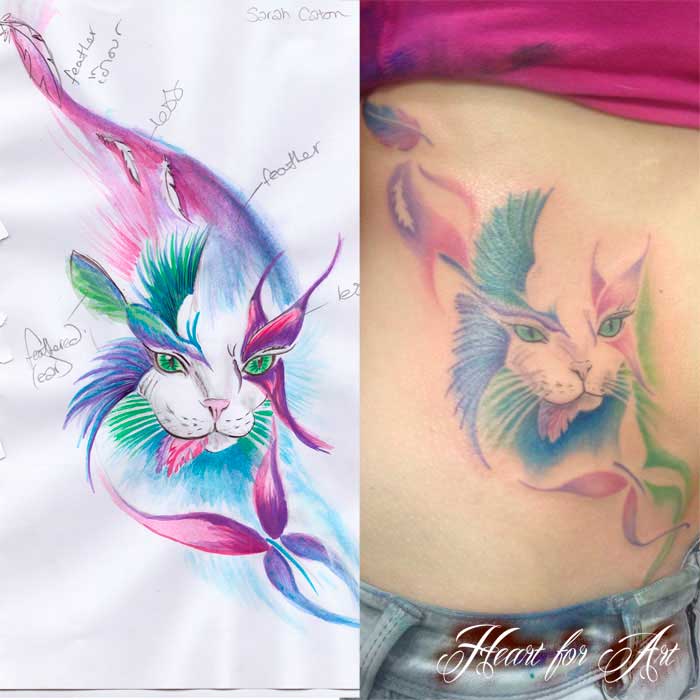 Amazing Watercolor Cat Face Painting Tattoo Design