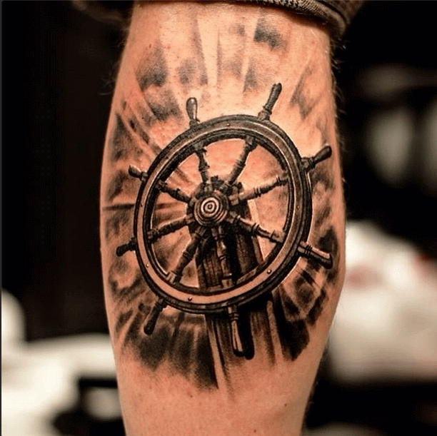 Awesome 3D Boat Steering Wheel Tattoo Design For Forearm