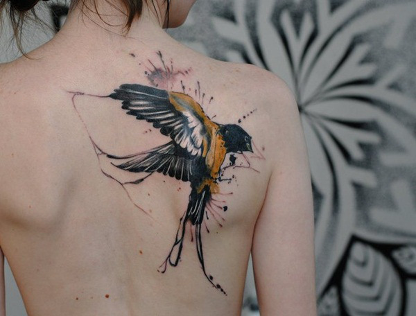 Awesome Bird Painting Tattoo On Girl Right Back Shoulder