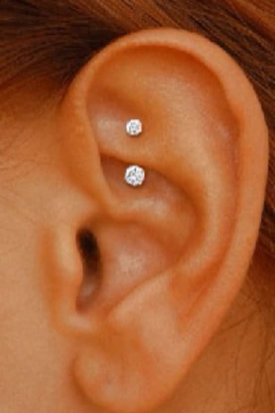 Beautiful Barbell Rook Piercing Picture