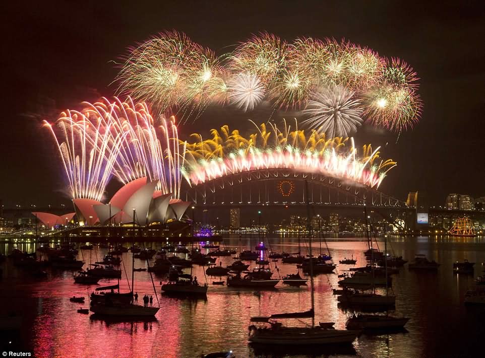 Beautiful Fireworks Over The City On Australia Day