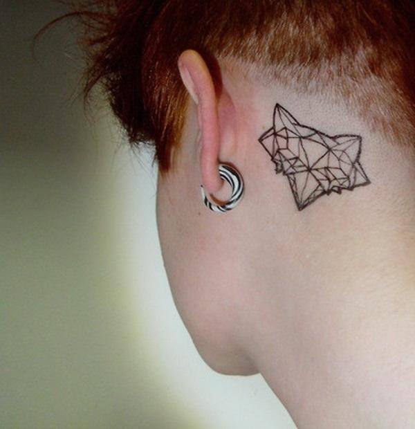 Black Abstract Tattoo On Behind The Ear