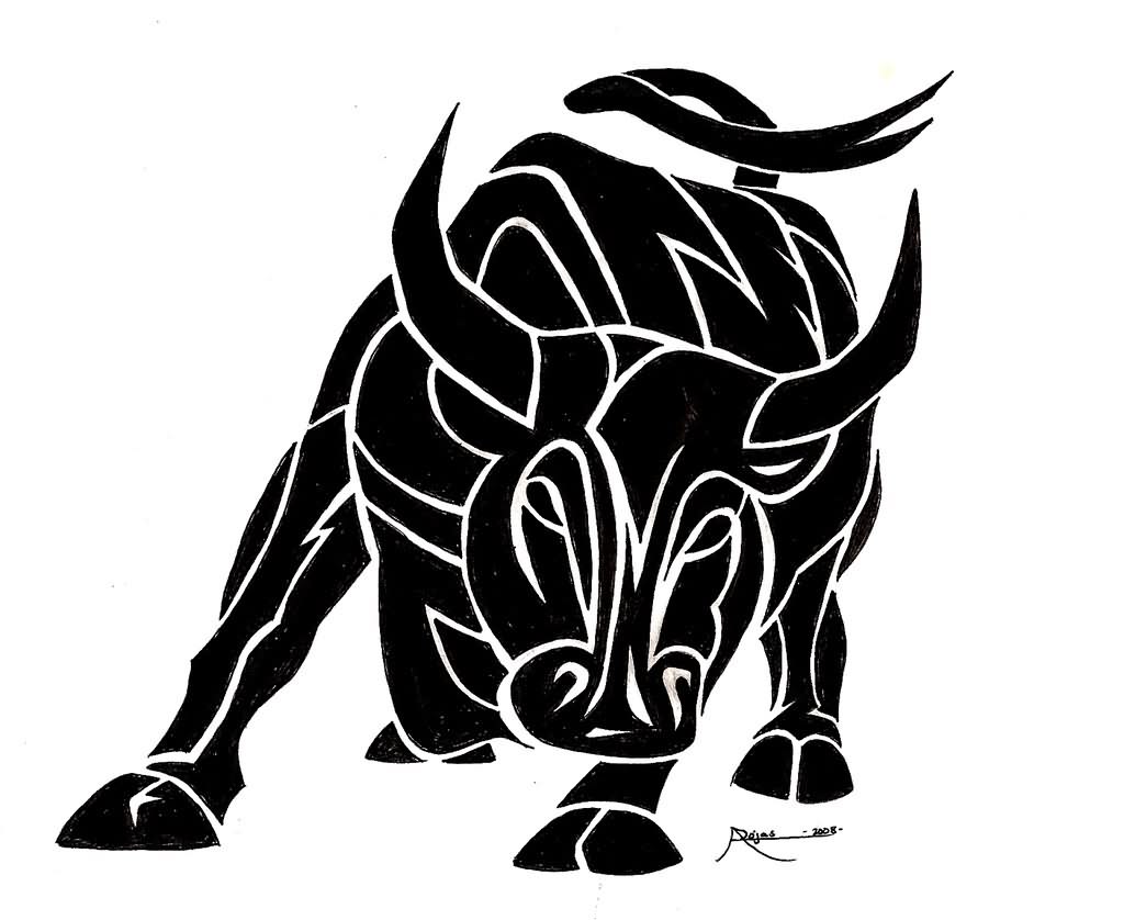 Black African Bull Tattoo Design For Back