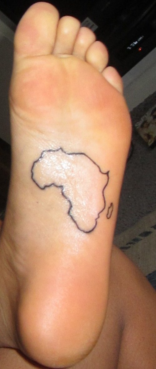 Black African Map Outline Tattoo On Under Foot