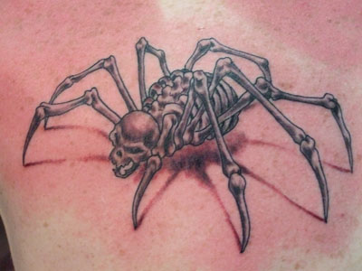 Black And Grey 3D Spider Skeleton Tattoo Design