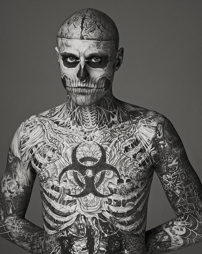 Black And Grey Skeleton Tattoo On Man Full Body