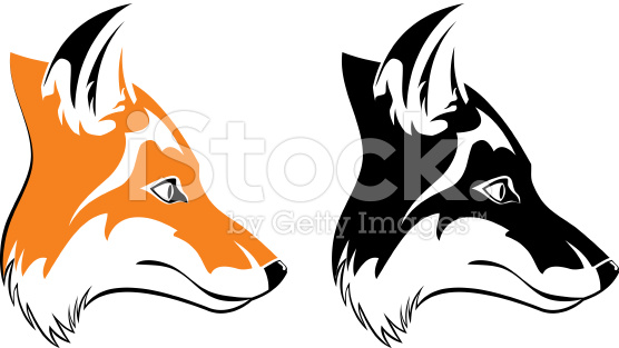 Black And Orange Two Fox Head Tattoo Design