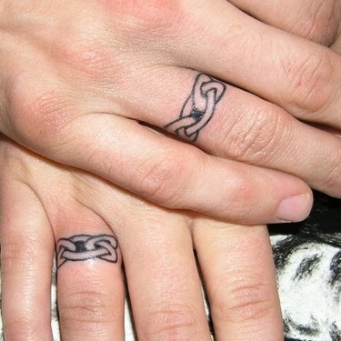 Black Celtic Ring Tattoo On Couple Finger