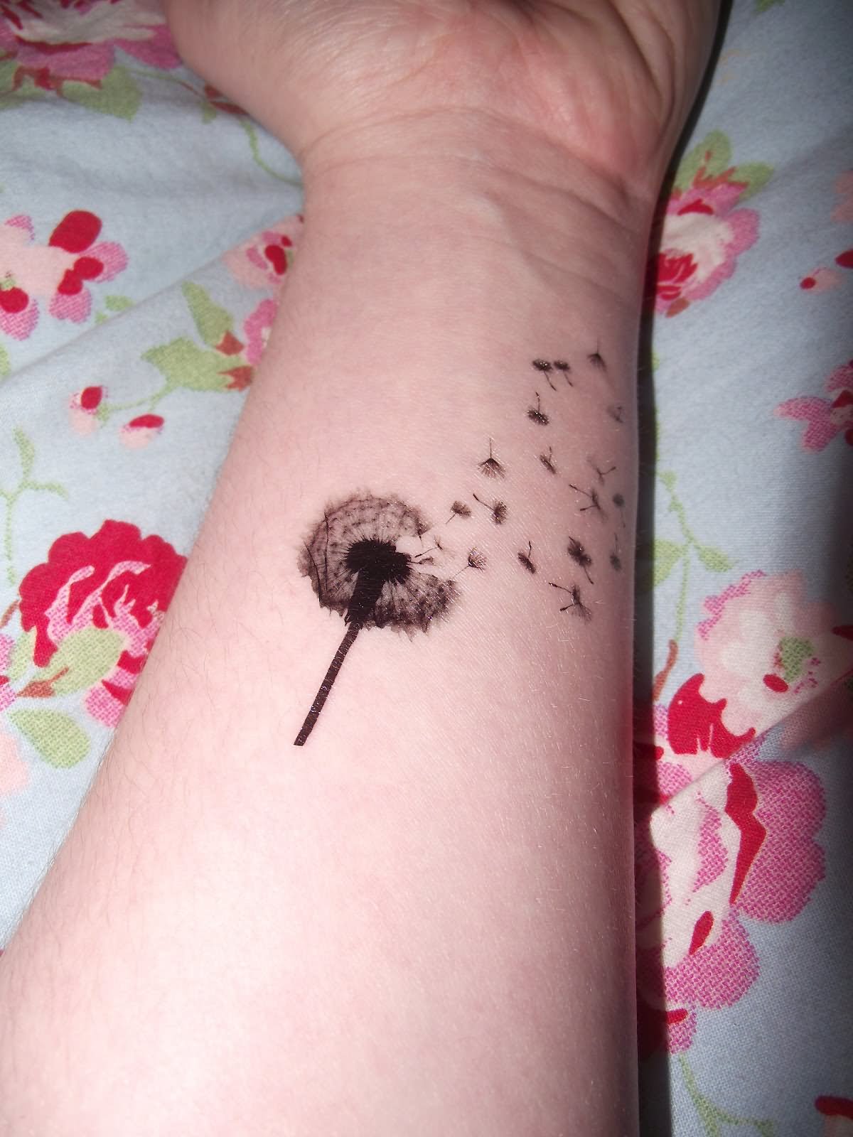 Black Dandelion Tattoo On Forearm