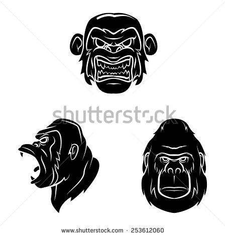 Black Gorilla Face Tattoo Flash
