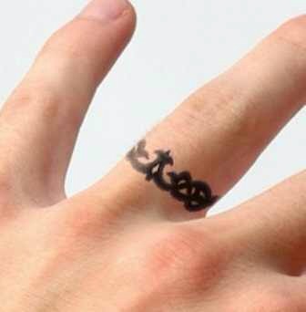 Black Lace Ring Tattoo On Finger