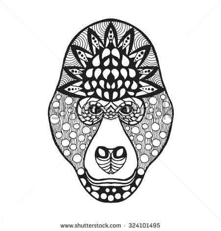 Black Mandala Gorilla Tattoo Stencil