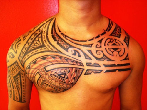 Black Maori Design Tattoo On Chest
