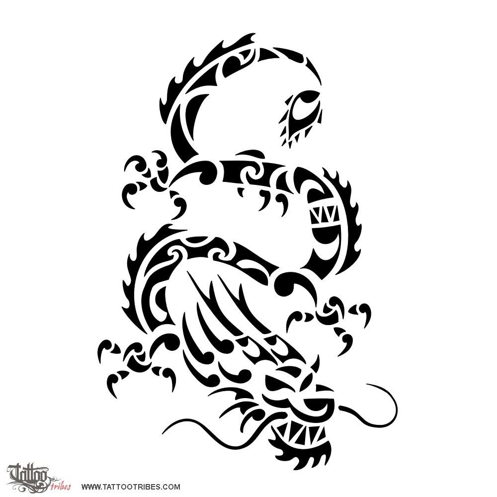 Black Maori Dragon Tattoo Stencil