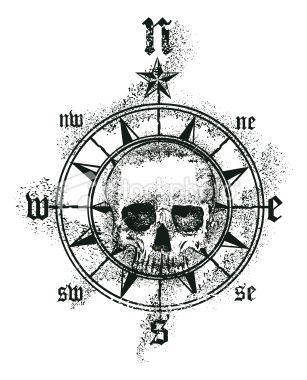 Black Pirate Skull In Compass Tattoo Design