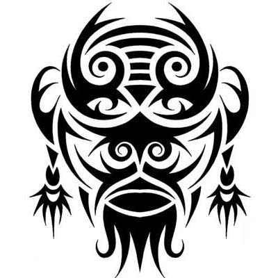 Black Tribal African Mask Tattoo Stencil