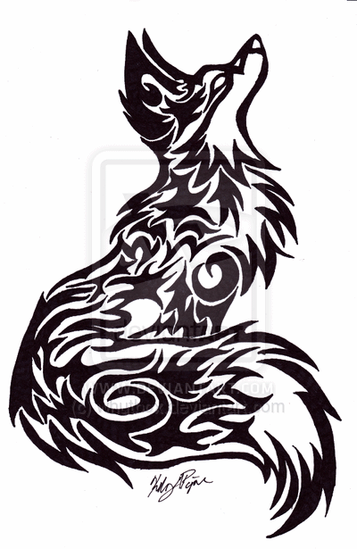 Black Tribal Fox Tattoo Stencil By Piper