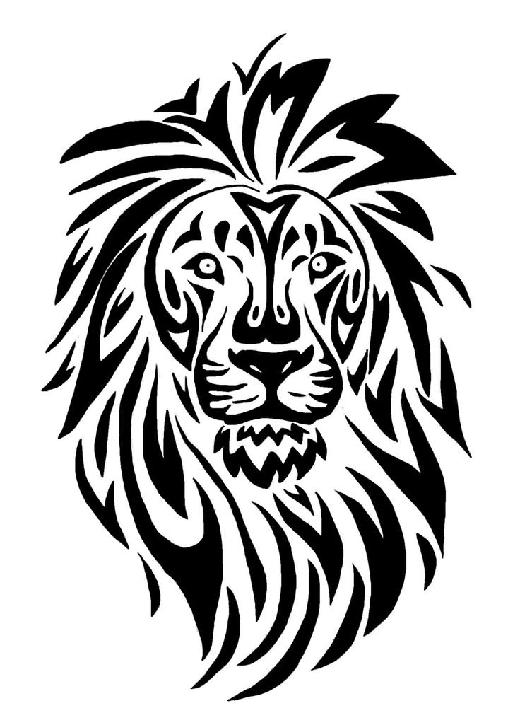 Black Tribal Lioness Head Tattoo Stencil