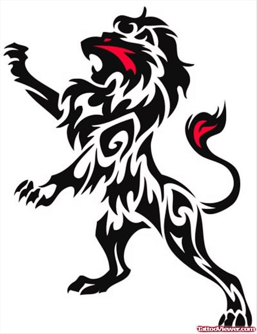 Black Tribal Lioness Tattoo Stencil