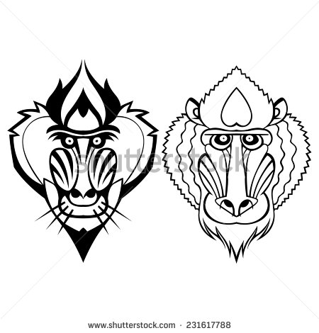 Black Two Baboon Head Tattoo Design
