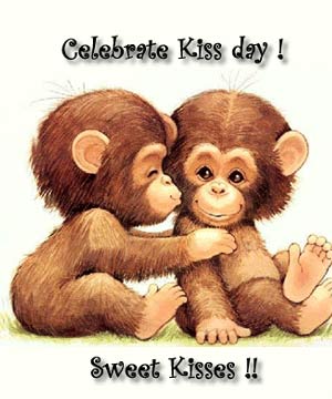 Celebrate Kiss Day Sweet Kisses Baby Monkeys