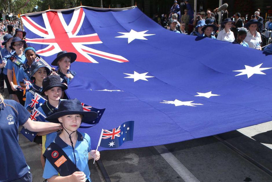 Children With Australian Flag On Australia Day Parade