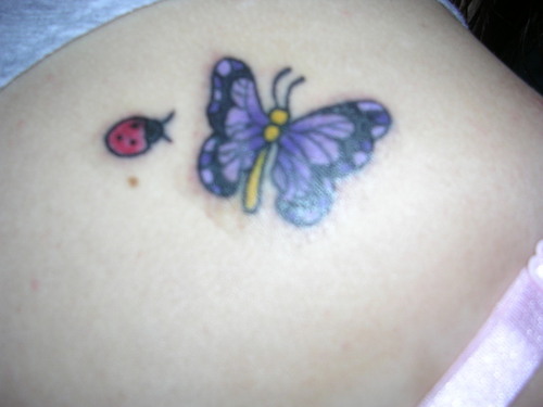 Colorful Butterfly With Ladybird Tattoo Design