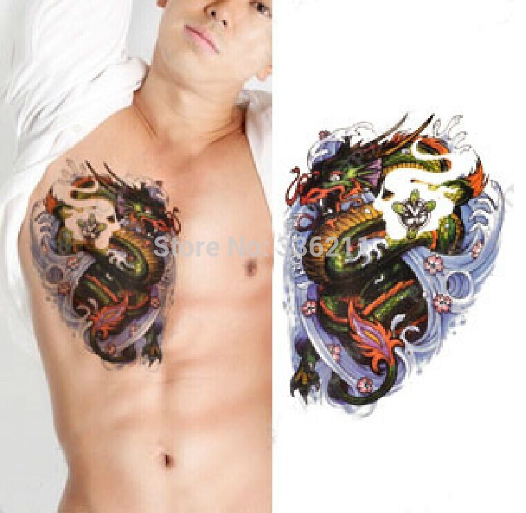 Colorful Dragon Painting Tattoo On Man Chest