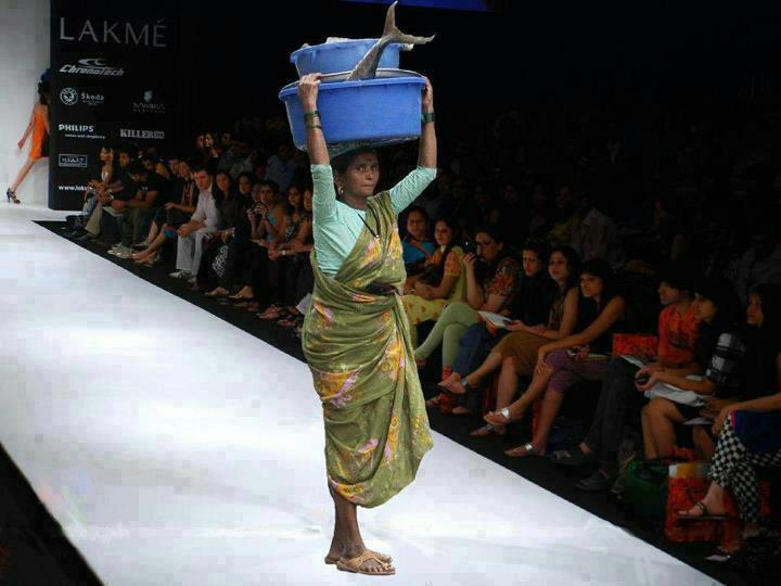 Fish Seller Indian Woman On Fashion Ramp Funny Image