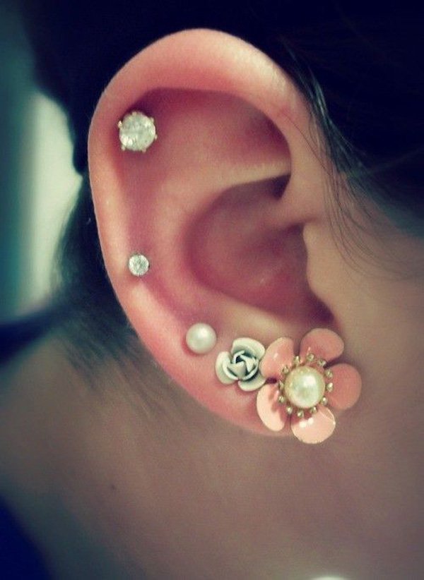 Flower Studs Double Lobe And Cartilage Piercing For Girls
