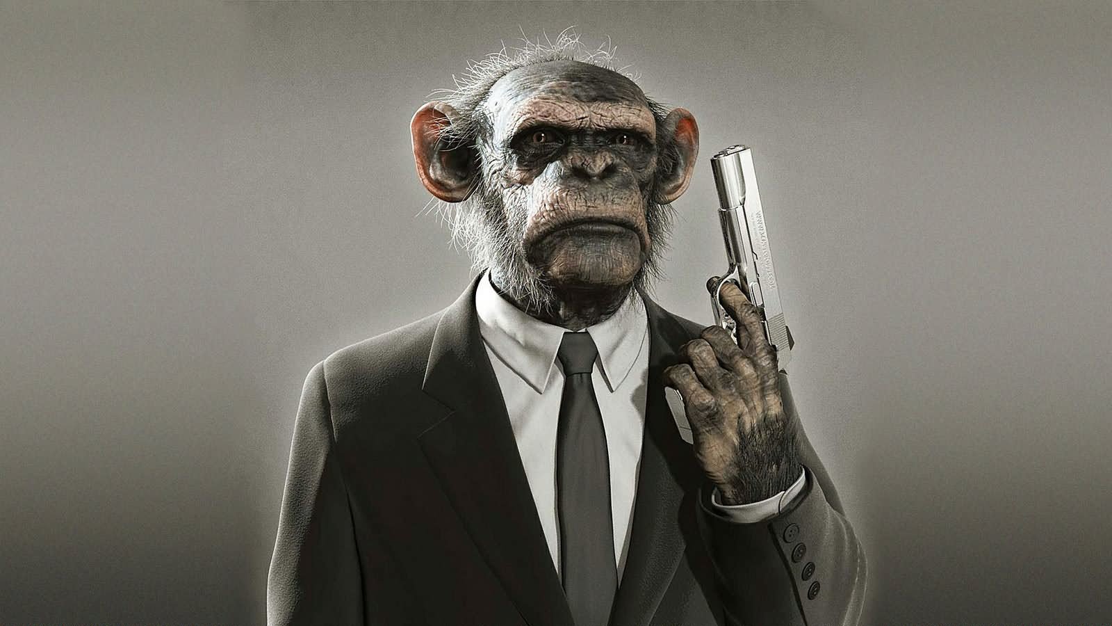 Funny Monkey In Suit With Gun