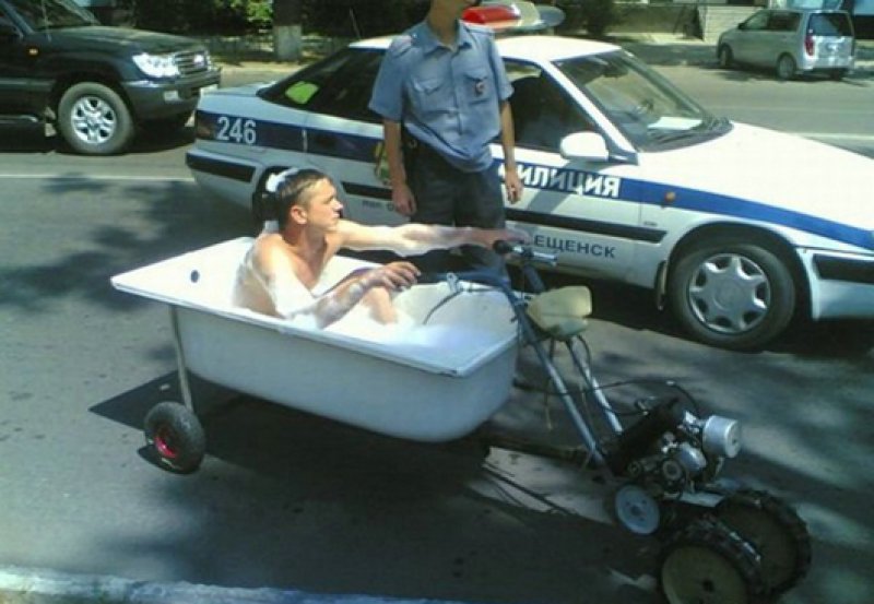 Funny People Cop Pulls Over Man Driving Bathtub