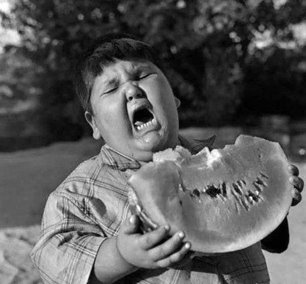 Funny Retro Kid Eating Watermelon