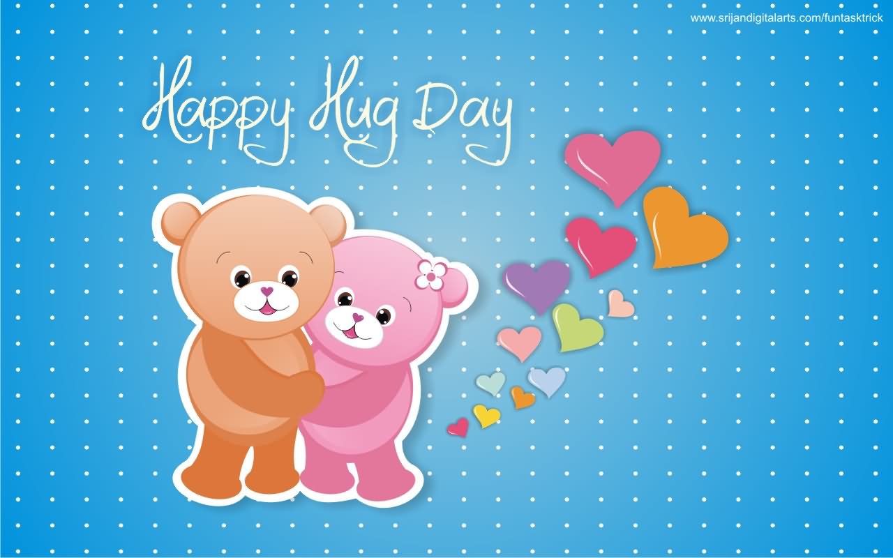 Happy Hug Day Colorful Hearts And Teddy Bears Picture