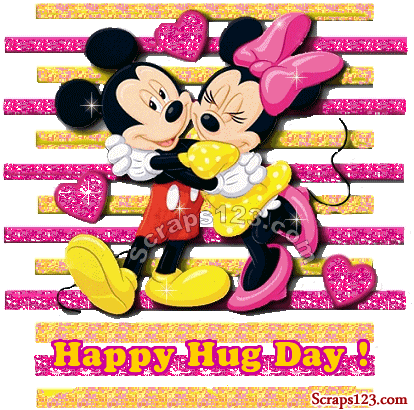 Happy Hug Day Mickey And Minny Mouse Hugging Glitter