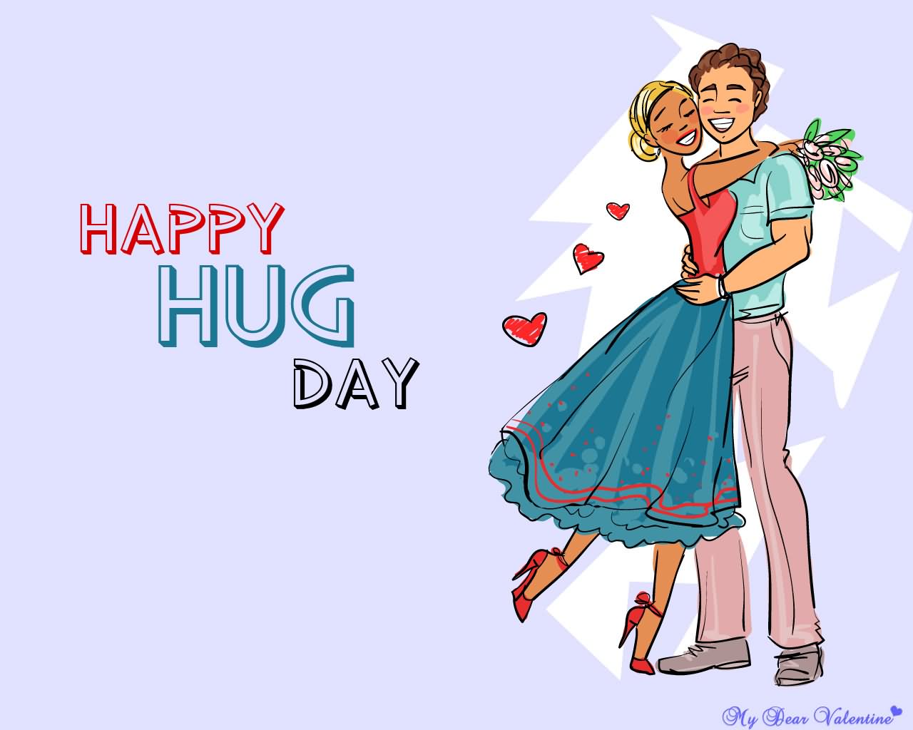 Happy Hug Day Romantic Couple Clipart