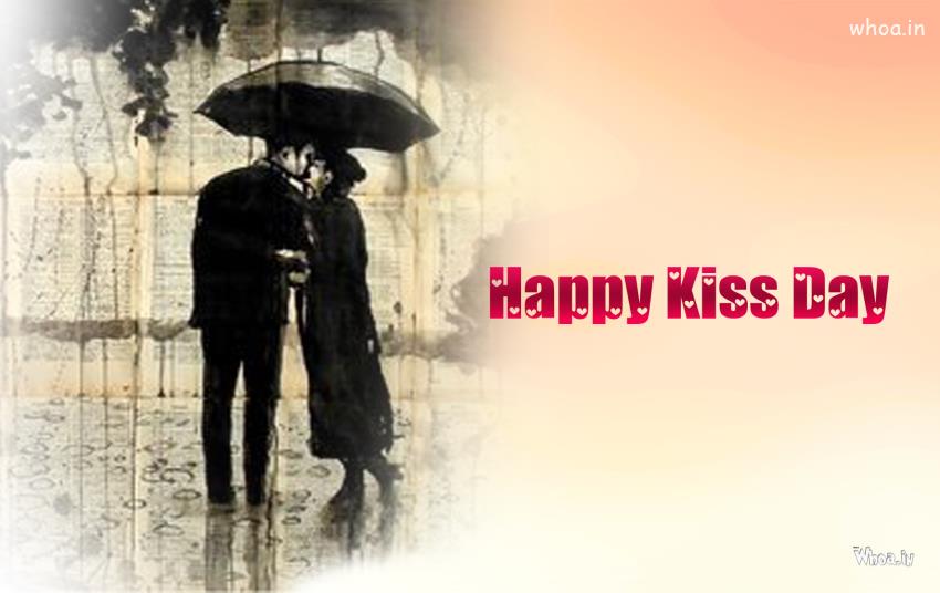 Happy Kiss Day Loving Couple In Rain Picture