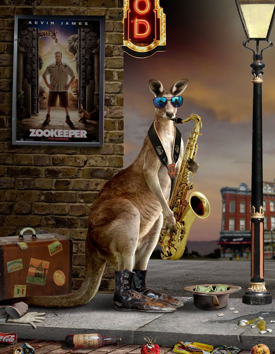 Kangaroo Playing Saxophone Funny Picture