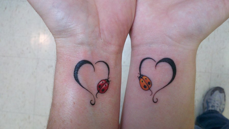 Ladybird On Heart Tattoo On Couple Wrist Jenn Na Na