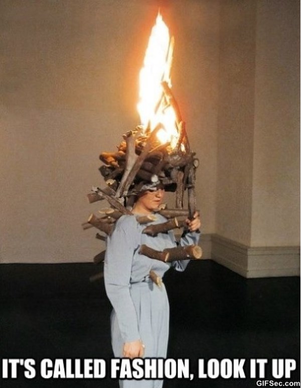 Model With Fire Hat Funny Fashion