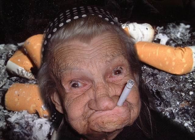 Old Woman Smoking And Making Funny Face People