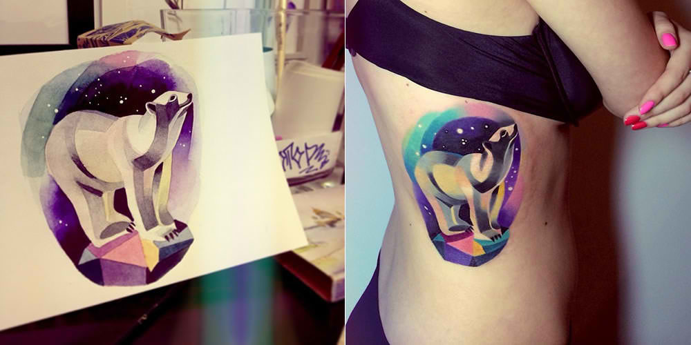 Polar Bear Painting Tattoo On Girl Side Rib